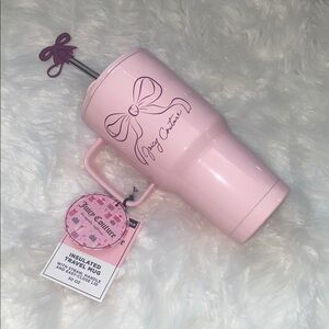 JUICY COUTURE PINK STAINLESS STEEL PURPLE BOW TUMBLER W/ STRAW -BOW STRAW TOPPER